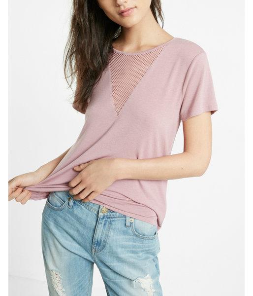 Express Womens Mesh Deep V-neck Tee