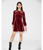 Express Womens Mesh Inset Velvet Fit And Flare Dress