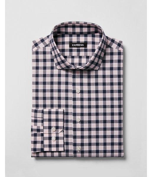 Express Mens Slim Plaid Spread Collar Dress