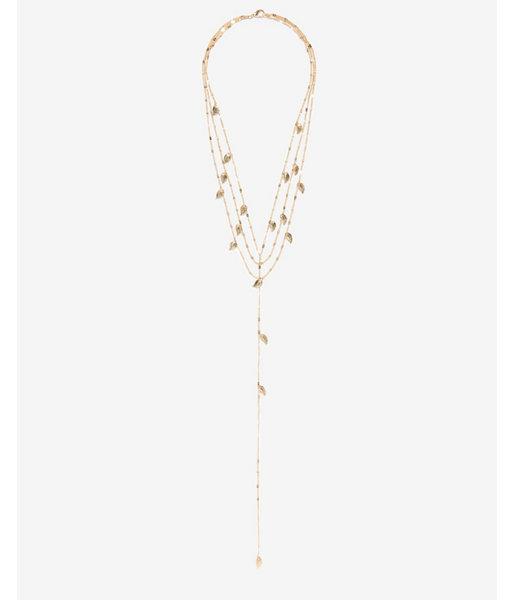 Express Womens Layered Metal Leaf Y Necklace