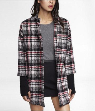 Womens Plaid Ribbed Knit Sleeve Cocoon Coat