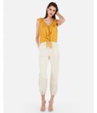 Express Womens Textured Dot Button Front Ruffle Tie Top