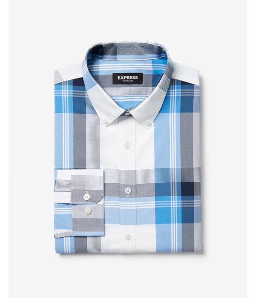 Express Mens Express Mens Slim Plaid Wrinkle-resistant Performance Button-down