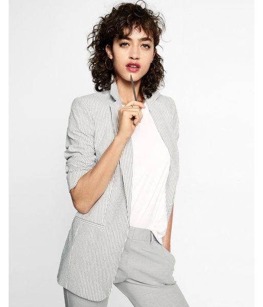 Express Rolled Sleeve Seersucker Boyfriend Blazer