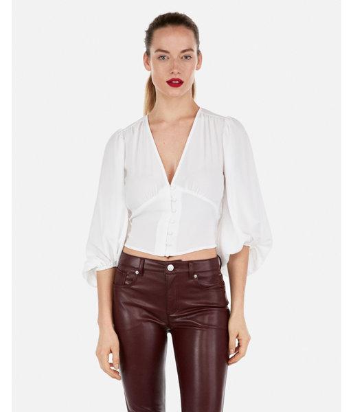 Express Womens Deep V Button Front Cropped Top