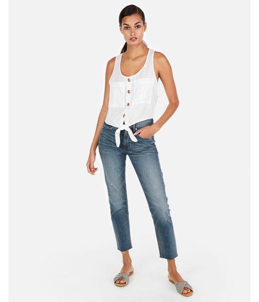 Express Womens Linen Tie Front Tank