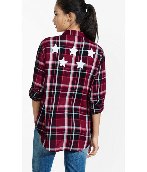Express Women's Shirts Plaid Stars Graphic Oversized