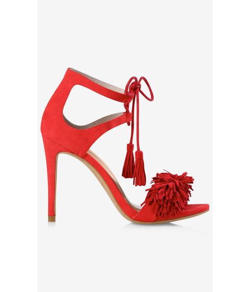 Express Women's Shoes Red Fringe Heeled Tassel