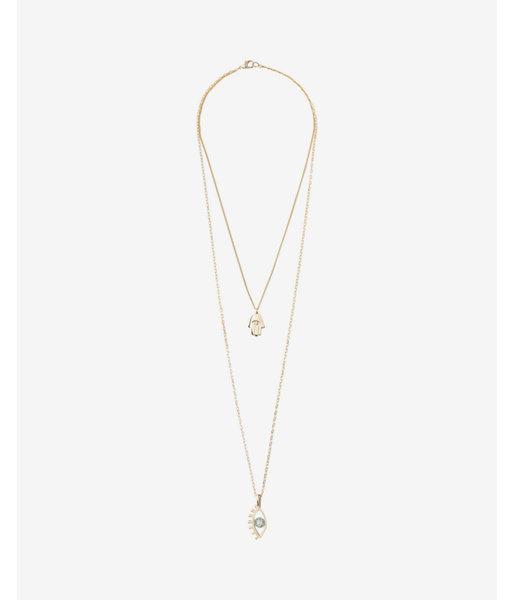 Express Womens Hamsa And Evil Eye Layered Necklace
