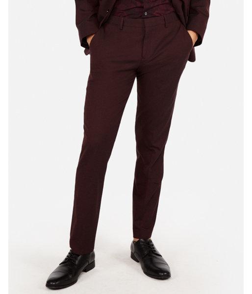 Express Mens Slim Burgundy Oxford Stretch Wool-blend