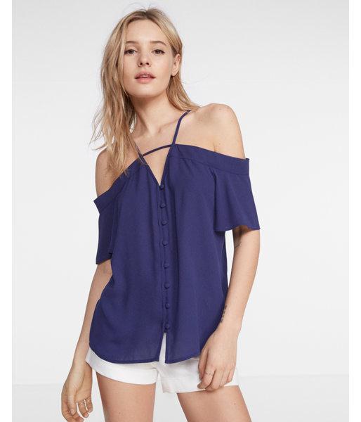 Express Short Sleeve Cold Shoulder Blouse