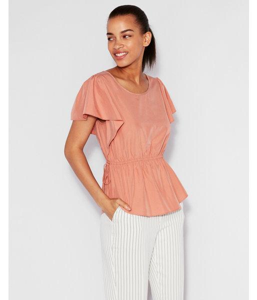 Express Womens Flutter Sleeve Cinched Waist Blouse