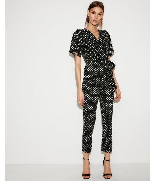 Express Womens Polka Dot Surplice Tie Waist Jumpsuit