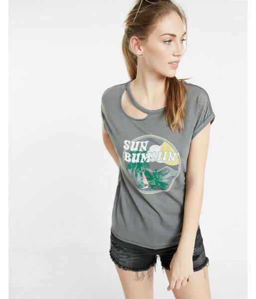 Express Womens Express One Eleven Sun Bummin' Slash Graphic Tee