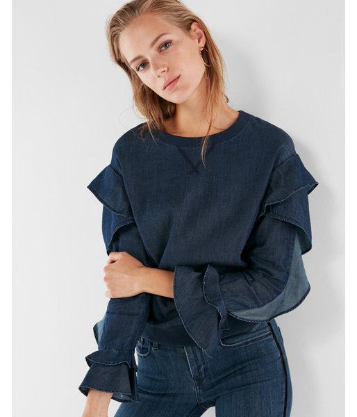 Express Womens Denim Ruffle Popover