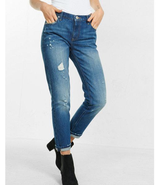 Express Womens Distressed Single Flip Rigid Girlfriend Jeans