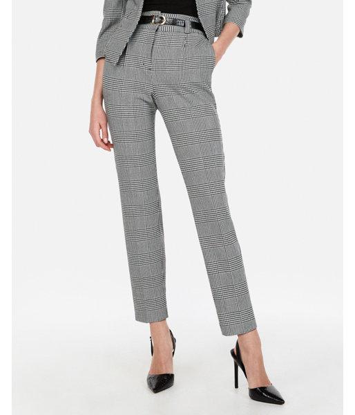Express Womens High Waisted Pleated Plaid Ankle Pant