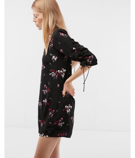 Express Womens Floral Shirred Tie-sleeve