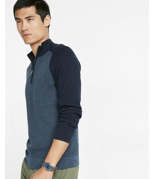 Express Mens Color Block Half Zip Mock Neck