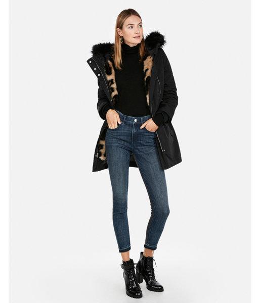 Express Womens Detachable Vest Faux Leopard Fur Anorak