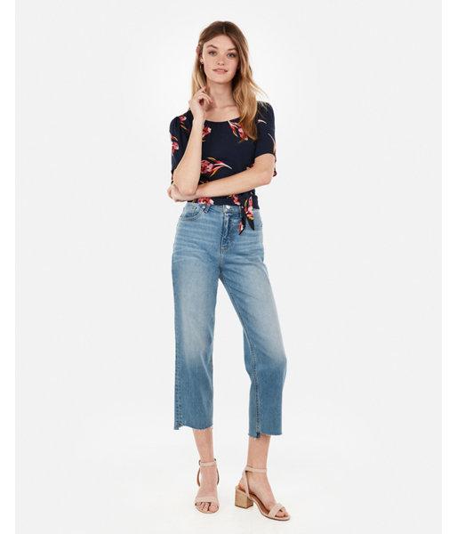 Express Womens Floral Flutter Sleeve Open Tie Back Top
