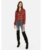 Express Womens Cropped Plaid Pocket Flannel