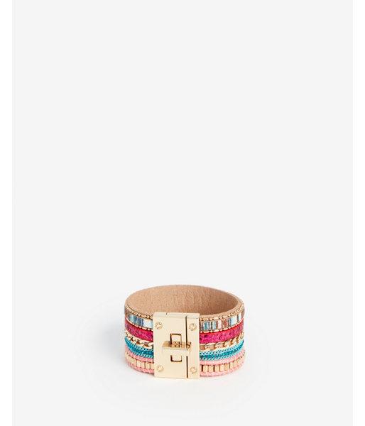 Express Womens Multi Chain Beaded Turnlock Cuff Bracelet