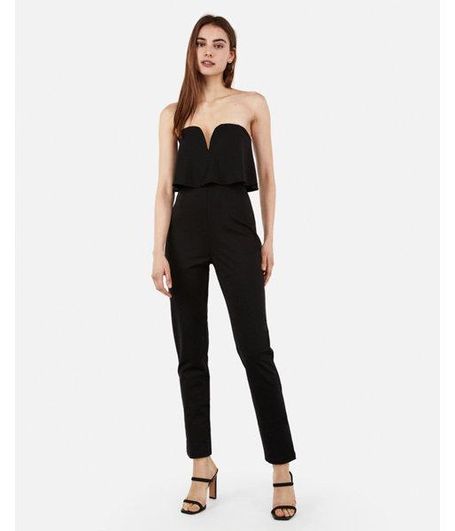 Express Womens Strapless V-wire Flounce Jumpsuit