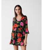 Express Womens Petite Floral Tiered Fit And Flare Dress
