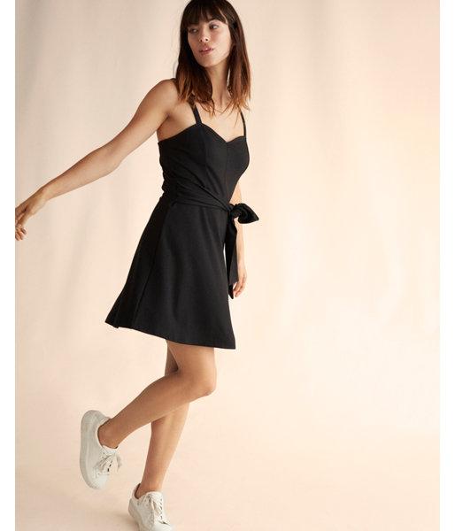 Express Womens Solid Tie Waist Fit And Flare Dress