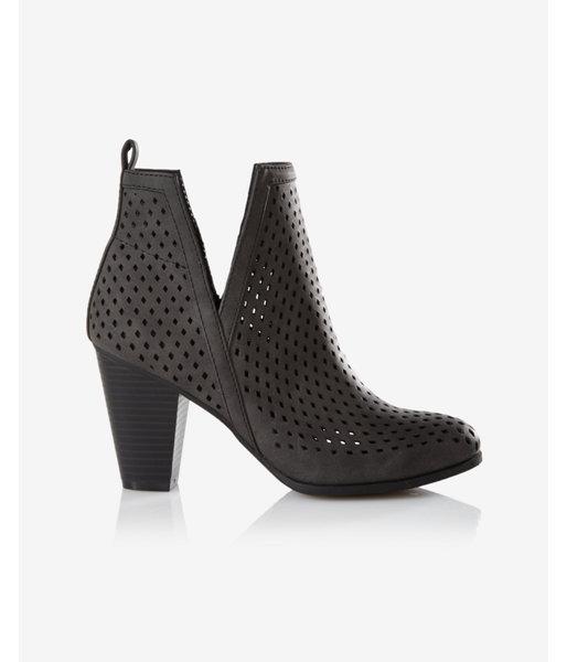 Express Womens Perforated Side Slit Heeled Bootie