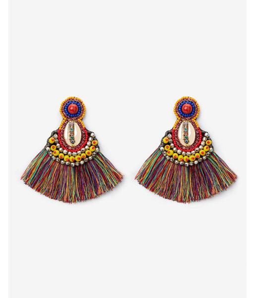 Express Womens Beaded Puka Shell Tassel Earrings