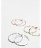 Express Womens Set Of Three Silver And Gold Hoop Earrings
