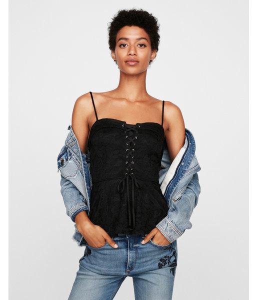 Express Womens Lace Corset Peplum Tank