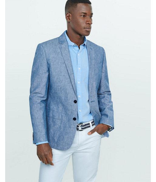 Express Mens Slim Photographer Linen-cotton Blue Blazer
