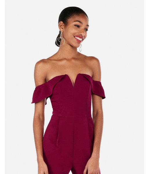 Express Womens Strapless Off The Shoulder V-wire Jumpsuit