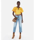 Express Womens Satin Keyhole Cut-out Flutter Top