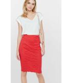 Express Women's Skirts Bright Red High Waisted Lace Midi Pencil