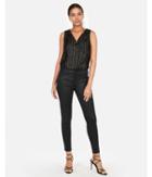 Express Womens Petite Metallic Stripe Overlap V-neck Tank