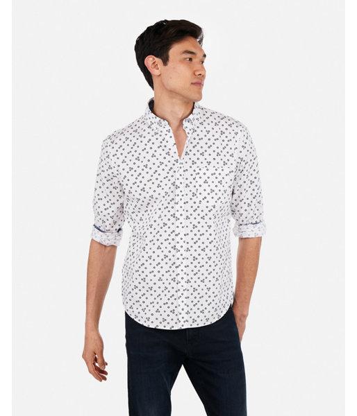 Express Mens Slim Floral Print Soft Wash Button-down