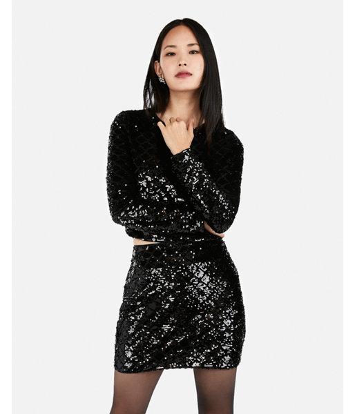 Express Womens Sequin Velvet Cropped Top
