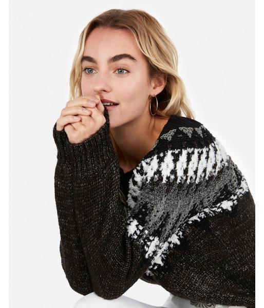 Express Womens Metallic Aztec Pull Over
