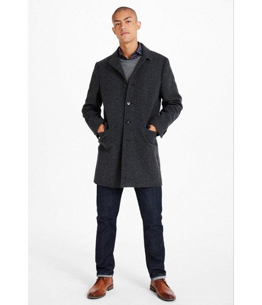 Express Mens Textured Wool-blend Twill Topcoat