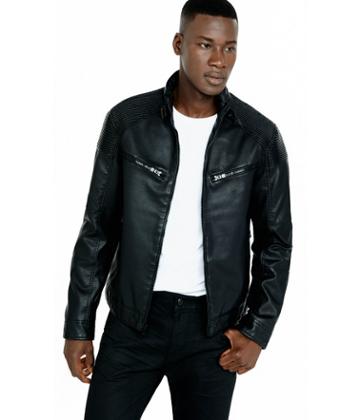 Express Men's Leather Jackets Ribbed (minus The) Leather Bomber Jacket