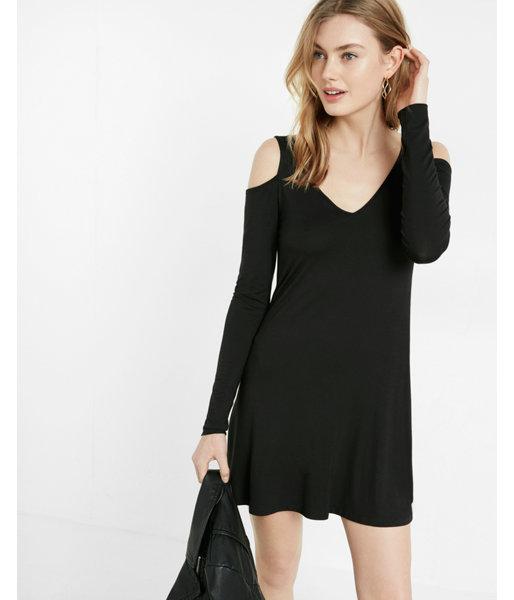 Express Womens Cold Shoulder Long Sleeve Trapeze Dress