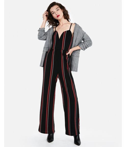 Express Womens Petite Striped V-wire Cami Jumpsuit