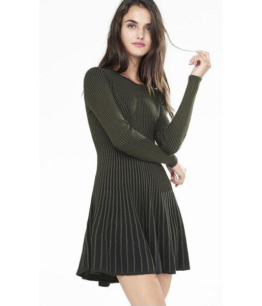 Express Express Womens Olive And Navy Plaited Fit And Flare