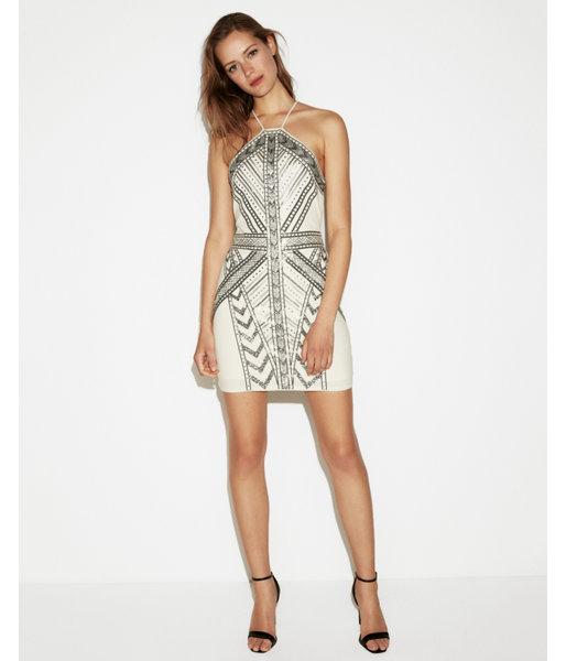 Express Womens Petite Sequin Halter  Dress
