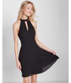Express Womens Petite Mock Neck Keyhole Fit And Flare Dress