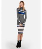 Express Womens Striped Ribbed Fitted Turtleneck Midi